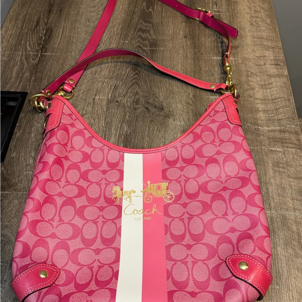 Coach Pink Signature Stripe Shoulder Bag